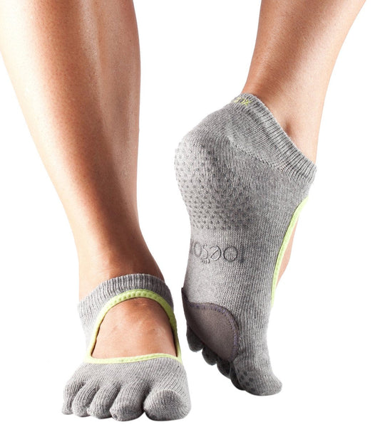 Toesox Plie Full-Toe Yoga & Grip Socks Heather Grey/Limeaid